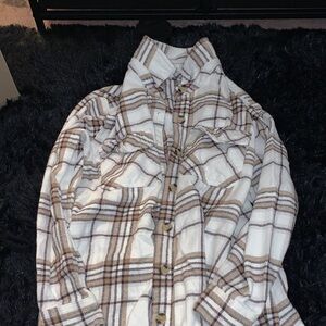 Cream and Brown Plaid Button-Up Shacket